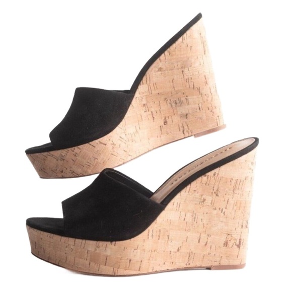 Veronica Beard Shoes - Veronica Beard Suede Cork Wedge Heel Mules